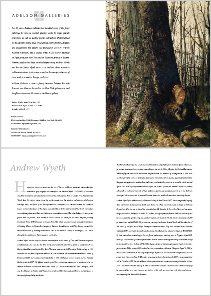 Two-panel brochure design, featuring Andrew Wyeth's artwork