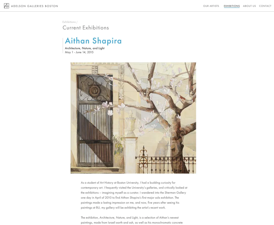 Adelson Galleries Boston Web Exhibition Page (Aithan Shapira), c. 2015