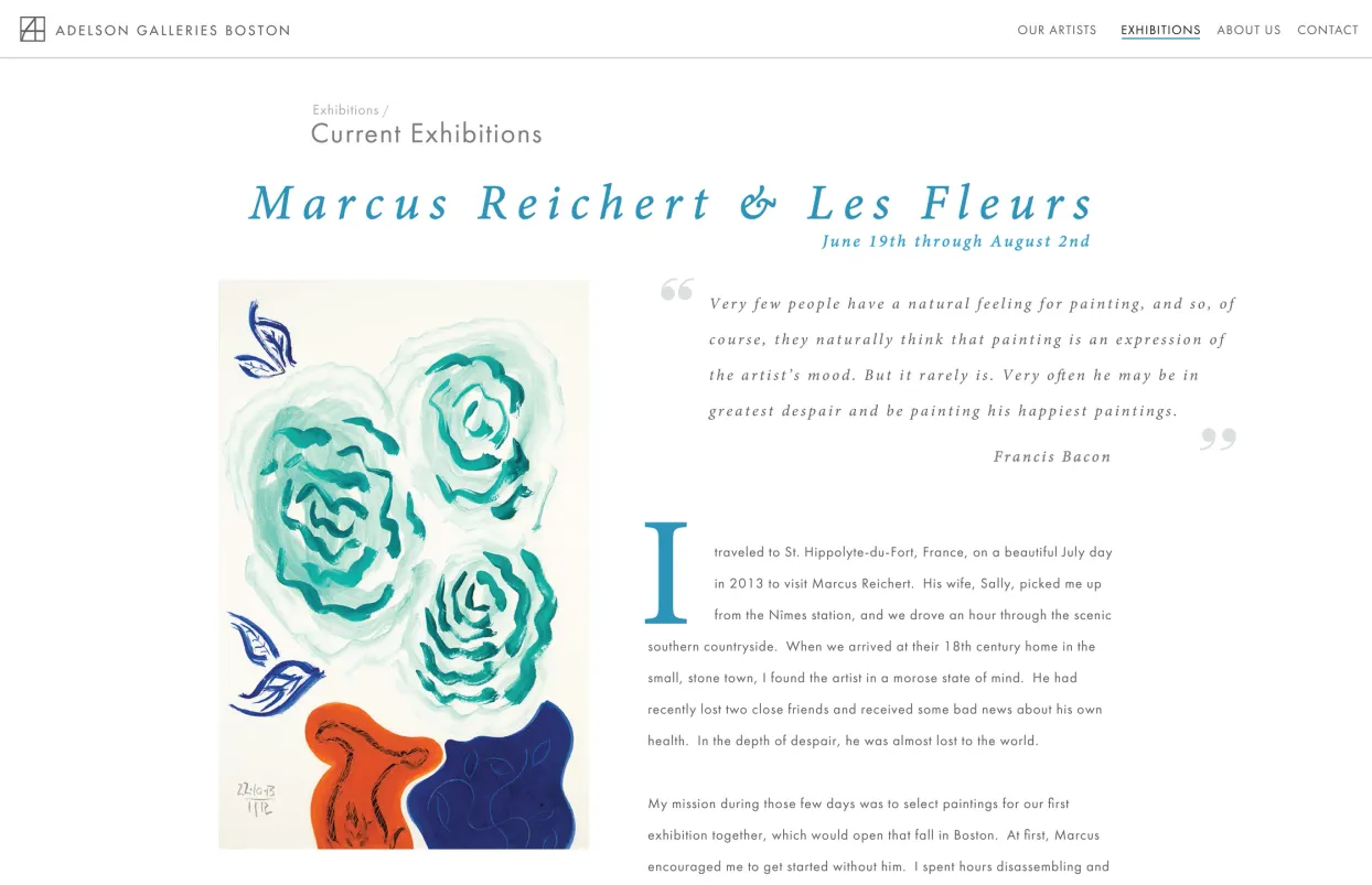 Adelson Galleries Boston Web Exhibitions Page (Marcus Reichert), c. 2015