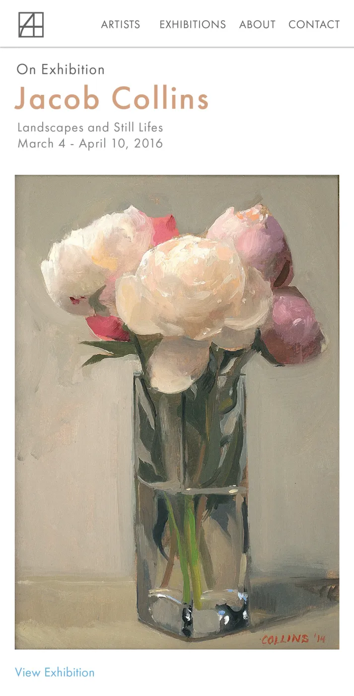 Adelson Galleries Boston Web Exhibitions Page (Jacob Collins), c. 2016
