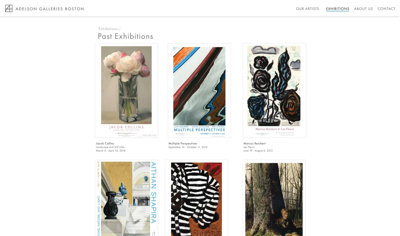 Adelson Galleries Boston Web Past Exhibitions Page, c. 2016