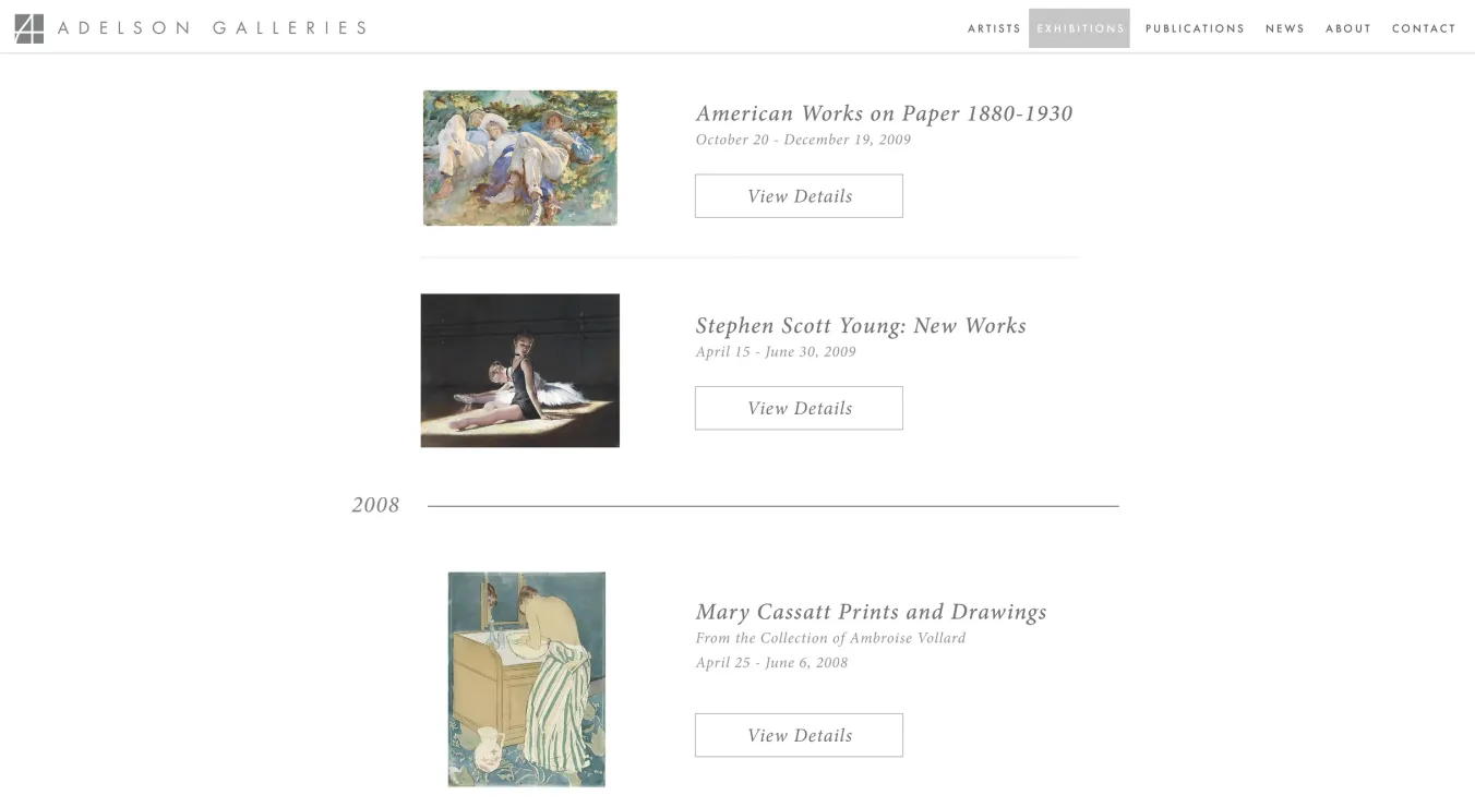 Adelson Galleries Web Exhibitions Page, c. 2016