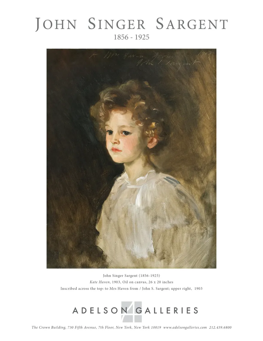 Advertisement designed for placement in the Winter Show 2017 official catalogue, featuring John Singer Sargent's Kate Haven