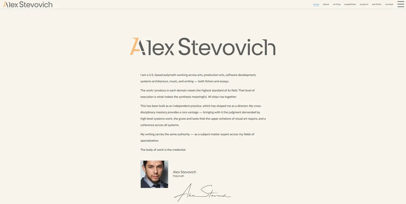 Alex Stevovich Web Home Page, c. 2022