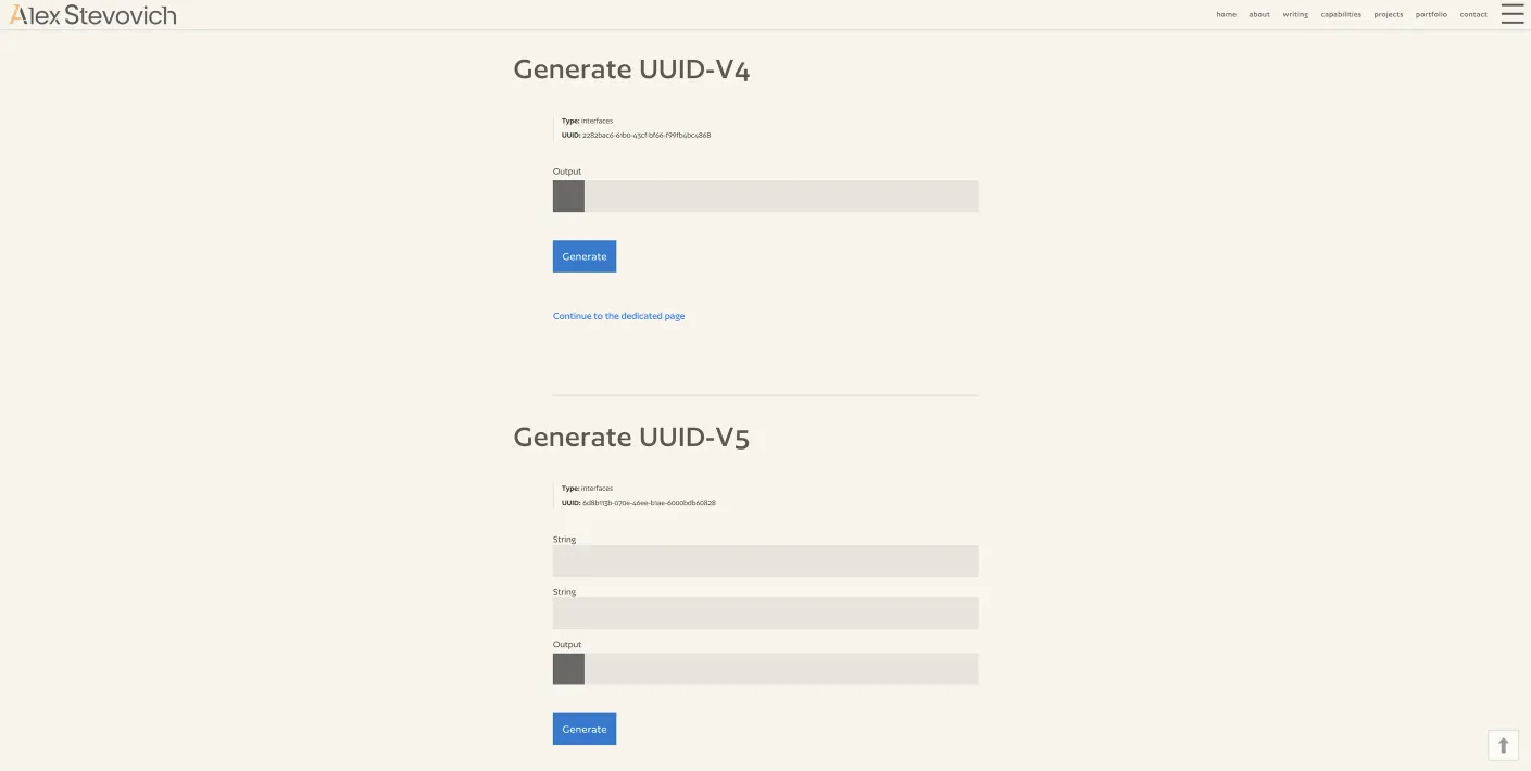 Alex Stevovich Web Interfaces Page, c. 2022