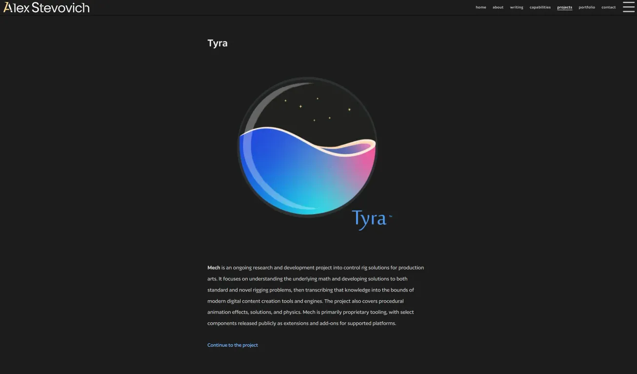 Alex Stevovich Web Projects Page in Dark Mode, c. 2022