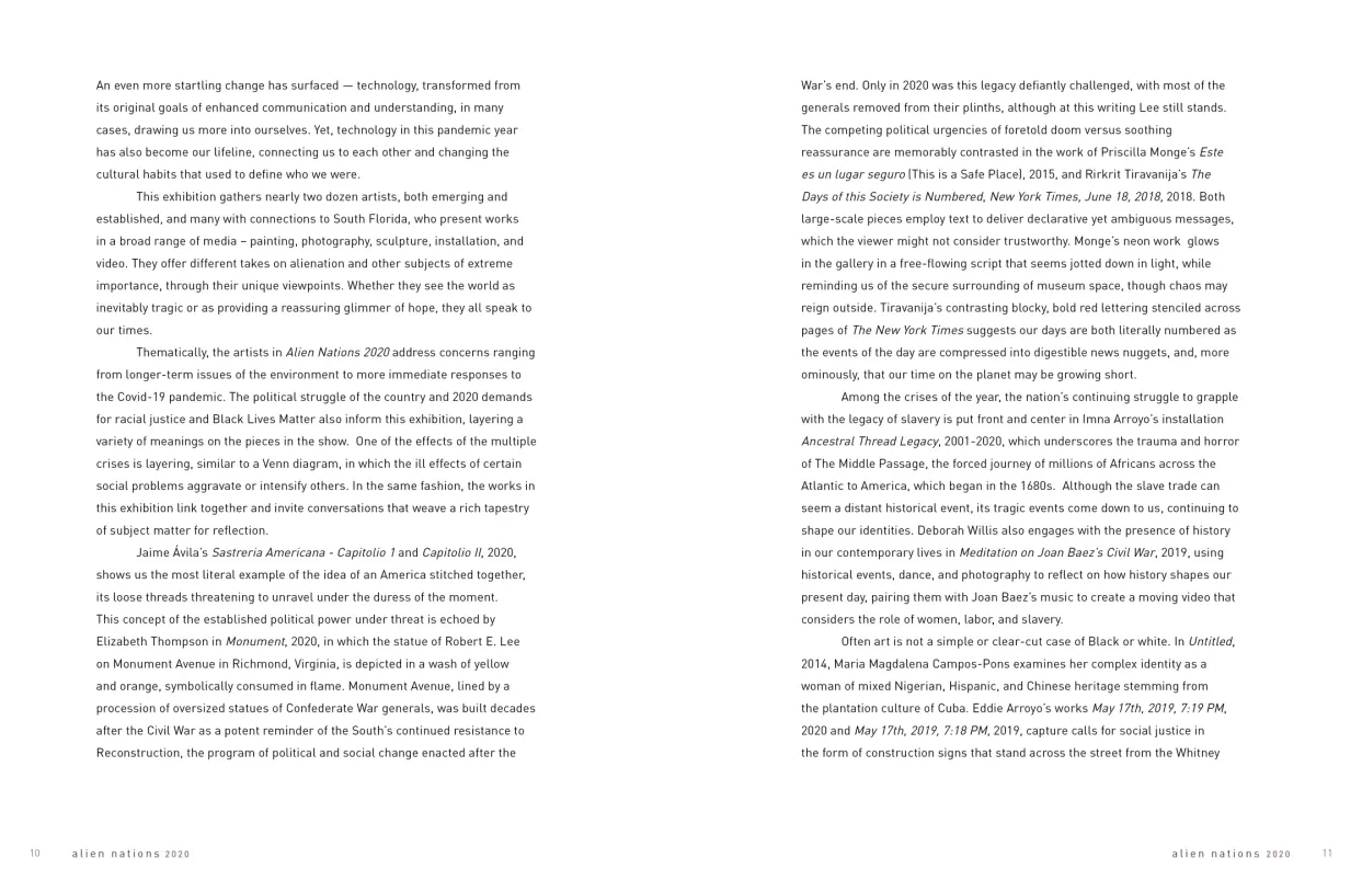 Alien Nations 2020 exhibition catalogue, pages 10–11