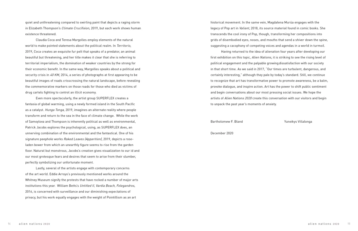 Alien Nations 2020 exhibition catalogue, pages 14–15