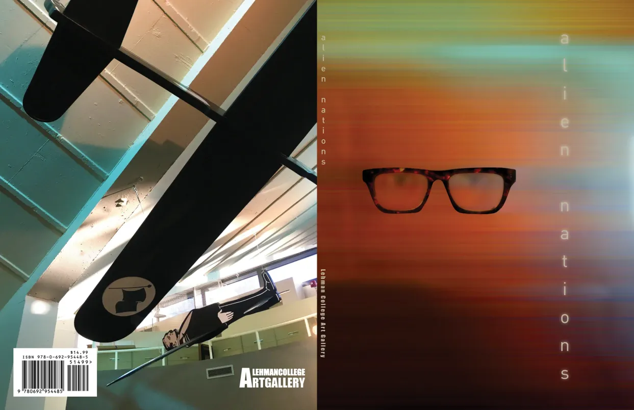 Alien Nations exhibition catalogue, cover spread featuring artwork from the exhibition
