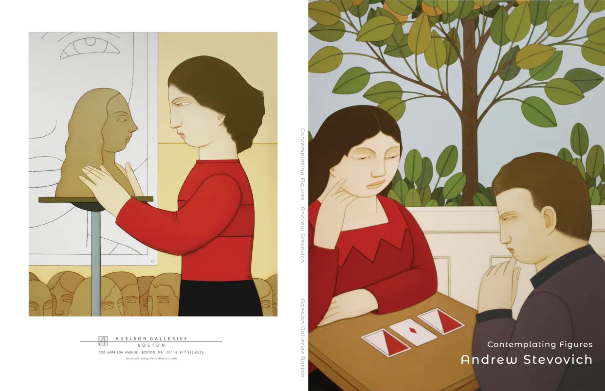 Andrew Stevovich: Contemplating Figures exhibition catalogue, cover spread featuring Andrew Stevovich's Game in the Garden