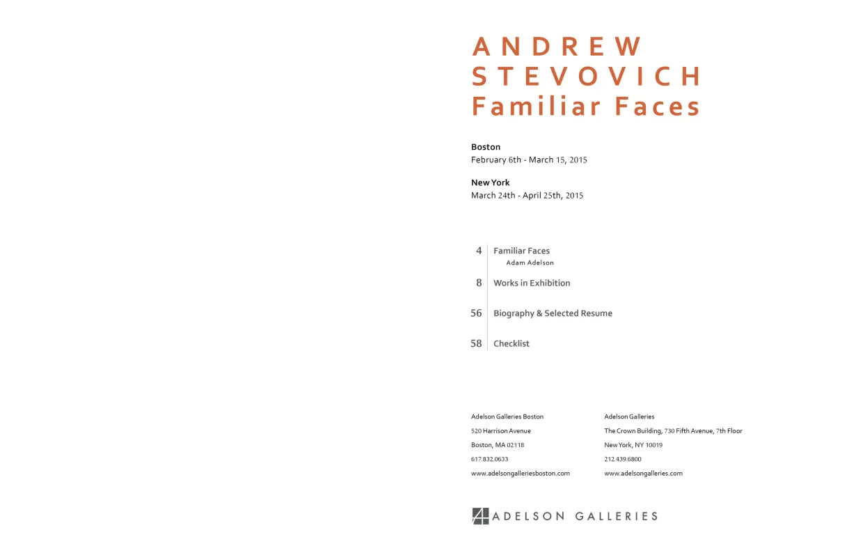 Andrew Stevovich: Familiar Faces exhibition catalogue, pages 2–3