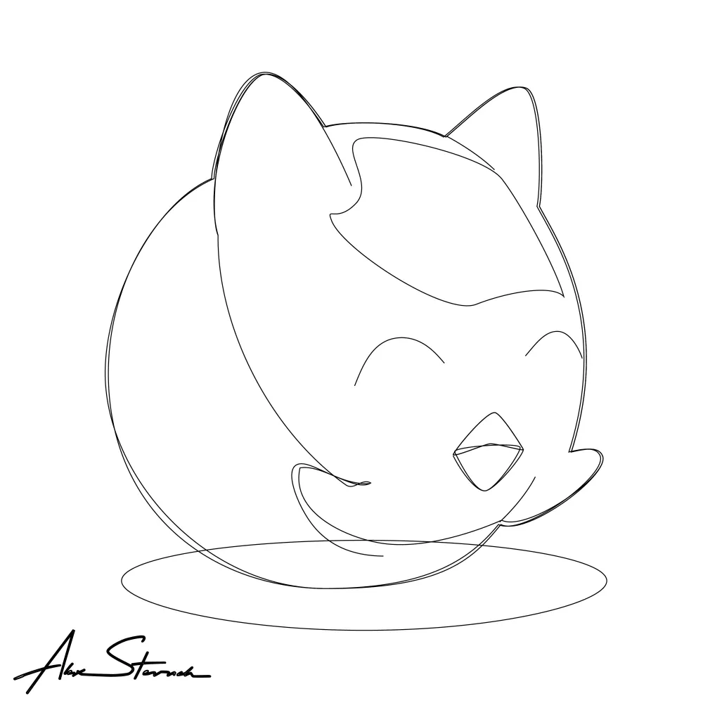 Blue Mochipuff kawaii illustration vector-line for comparison
