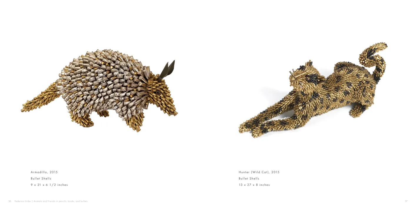 Federico Uribe: Animals and Friends in Pencils, Books, and Bullets exhibition catalogue, pages 36–37