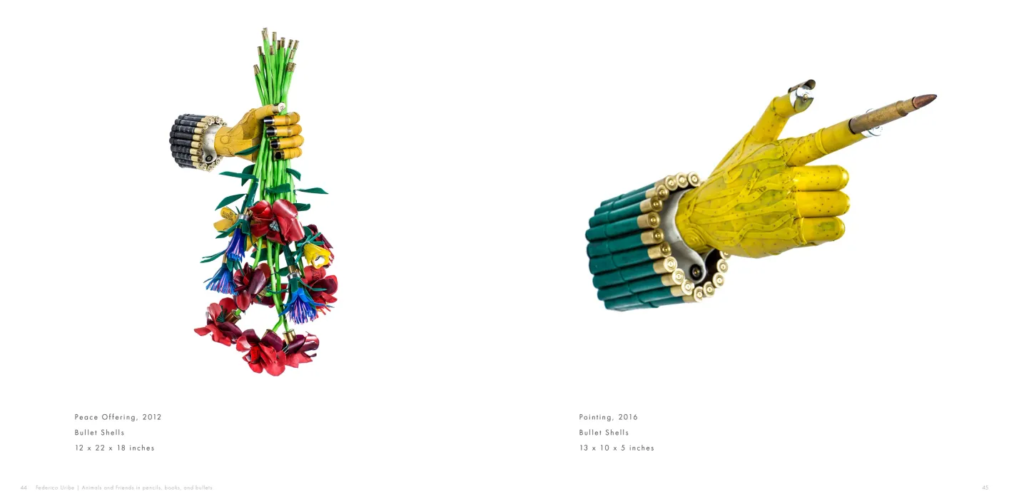 Federico Uribe: Animals and Friends in Pencils, Books, and Bullets exhibition catalogue, pages 44–45