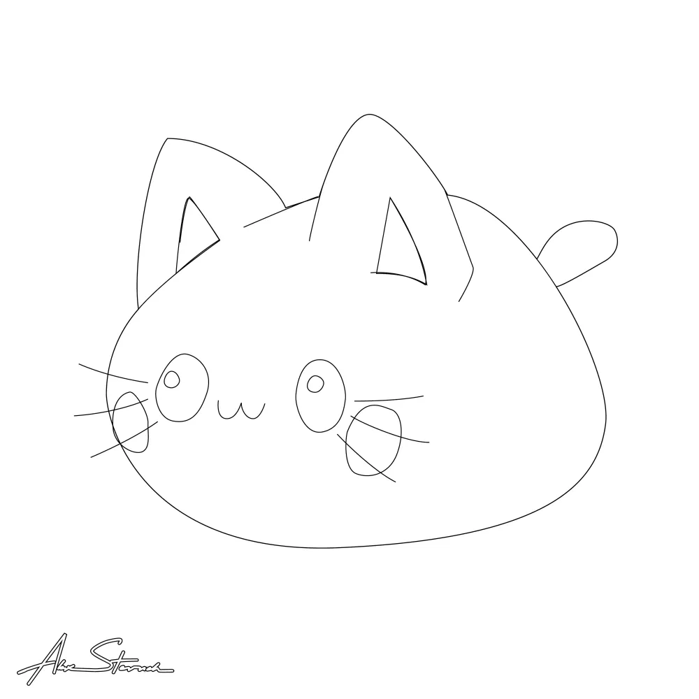 Kawaii Cat Blob Illustration vector-line for comparison