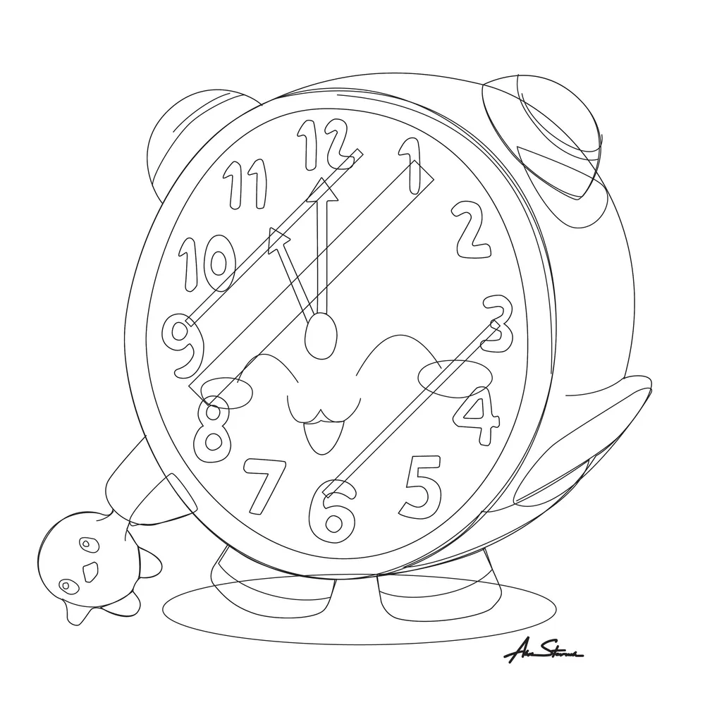 Kawaii Clock Illustration vector-line for comparison