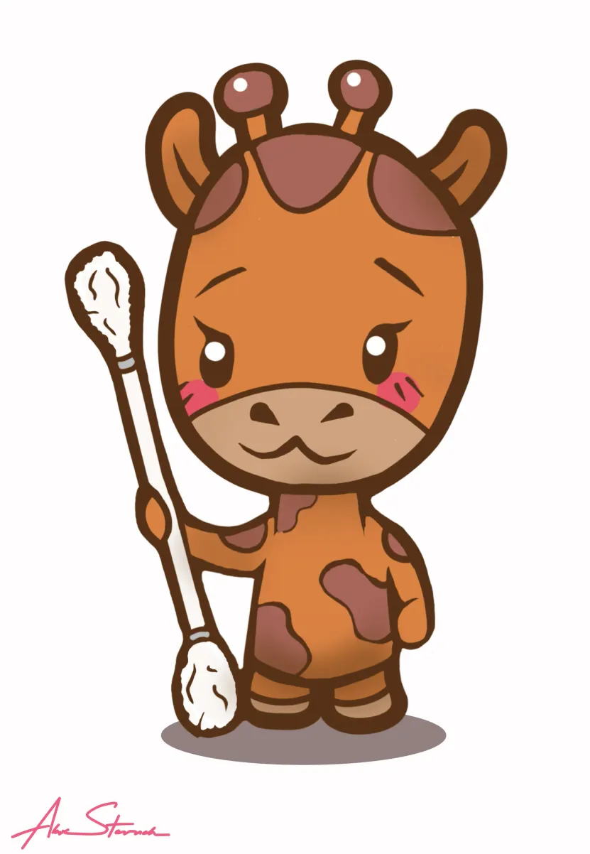 Kawaii Giraffe with Staff Illustration