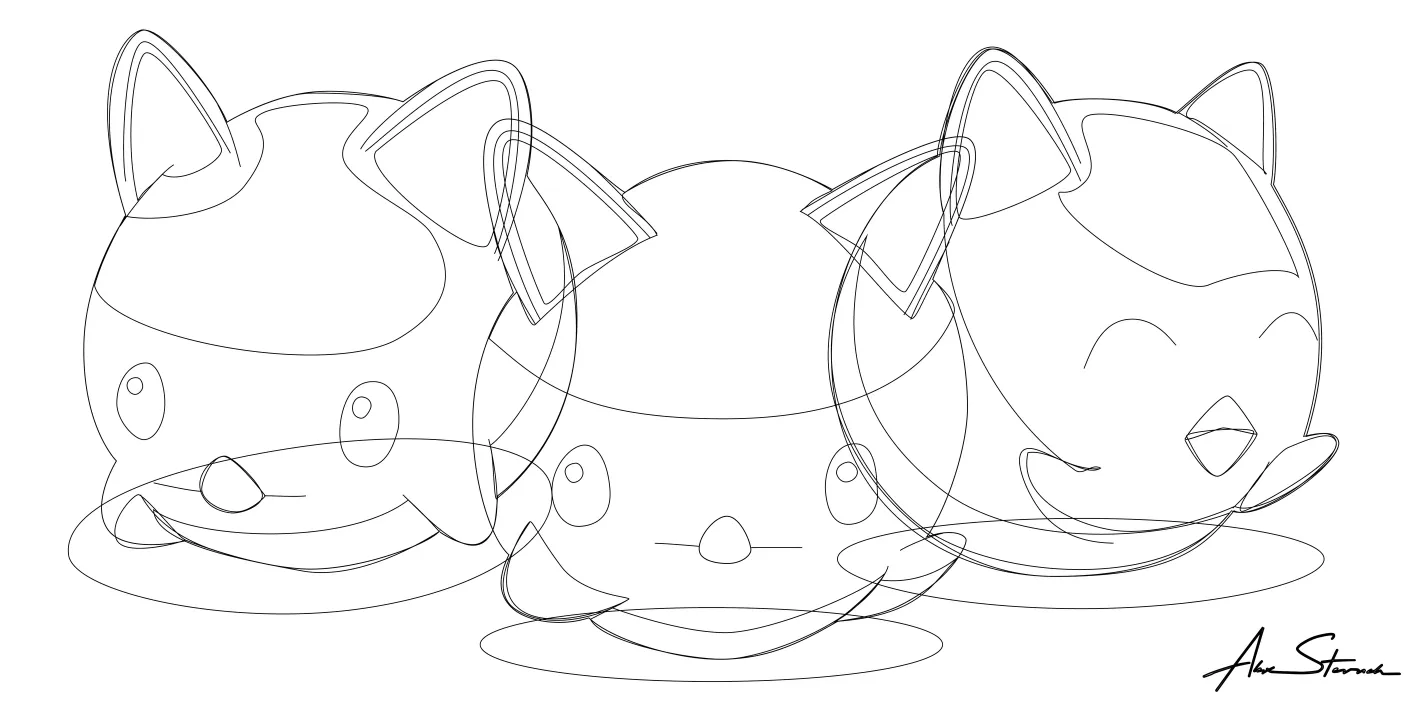Mochipuff Super Montage Red Yellow Blue vector-line for comparison