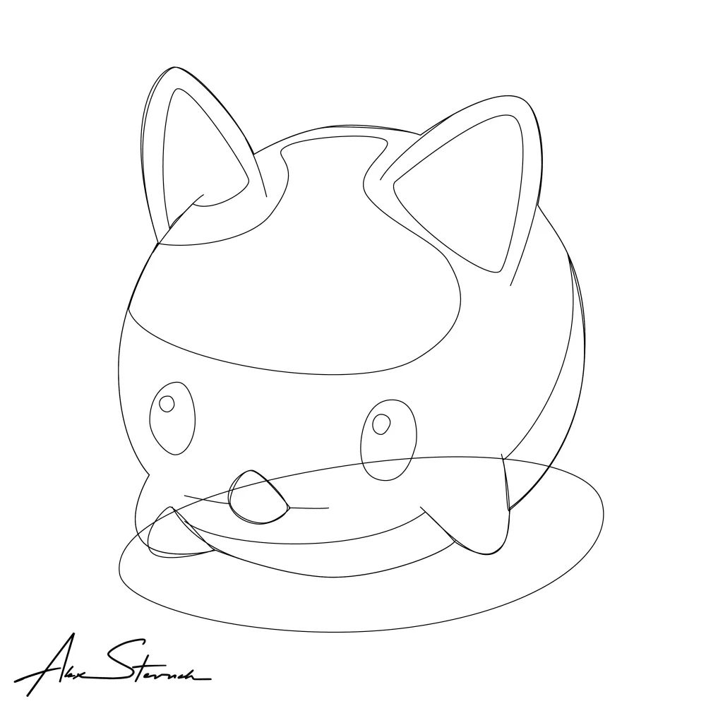 Red Mochipuff kawaii illustration vector-line for comparison