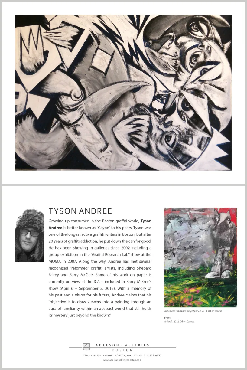 Artist biography takeaway card design for Tyson Andree