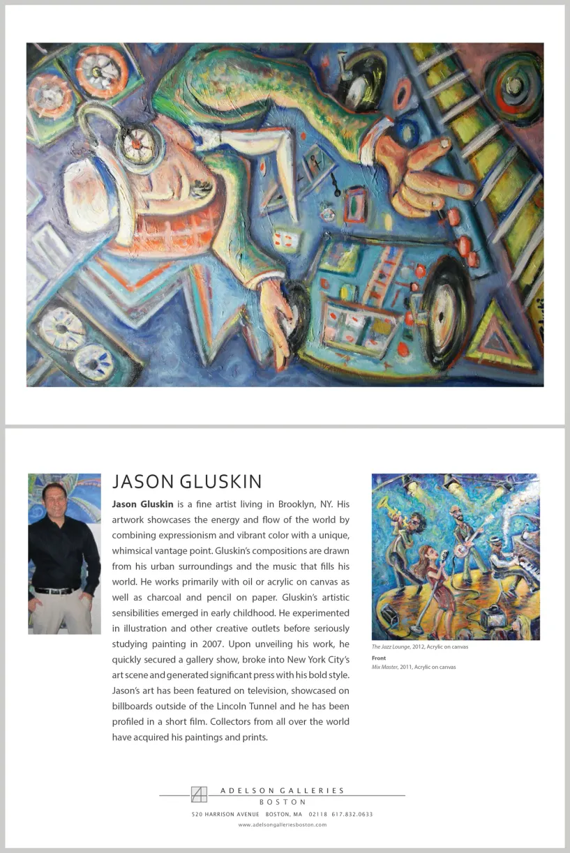 Artist biography takeaway card design for Jason Gluskin