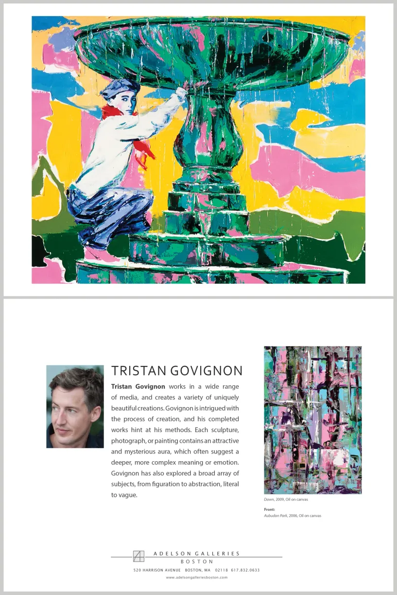 Artist biography takeaway card design for Tristan Govignon