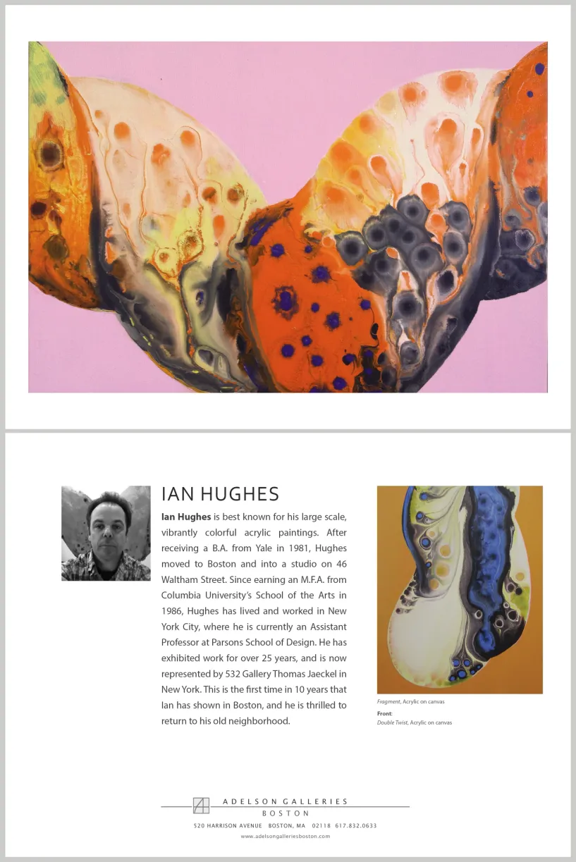 Artist biography takeaway card design for Ian Hughes