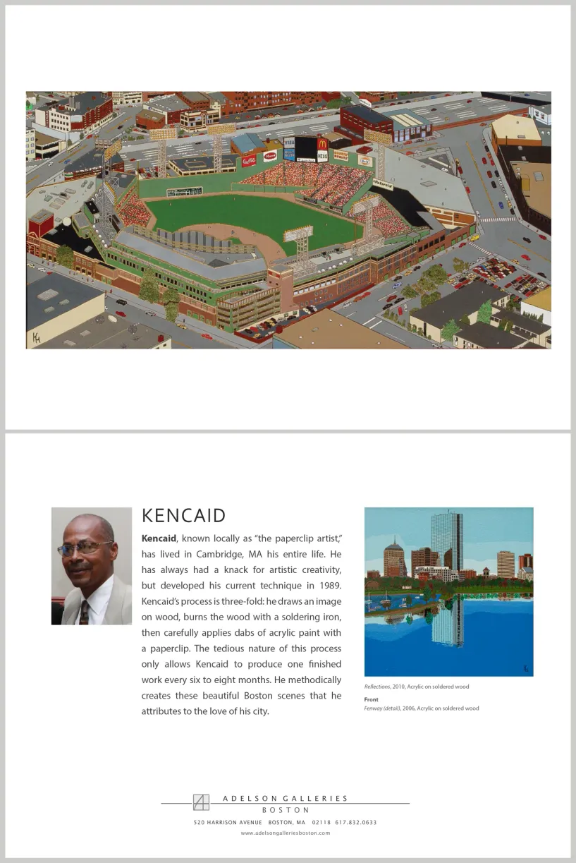 Artist biography takeaway card design for Kencaid