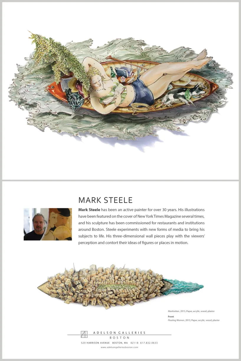 Artist biography takeaway card design for Mark Steele