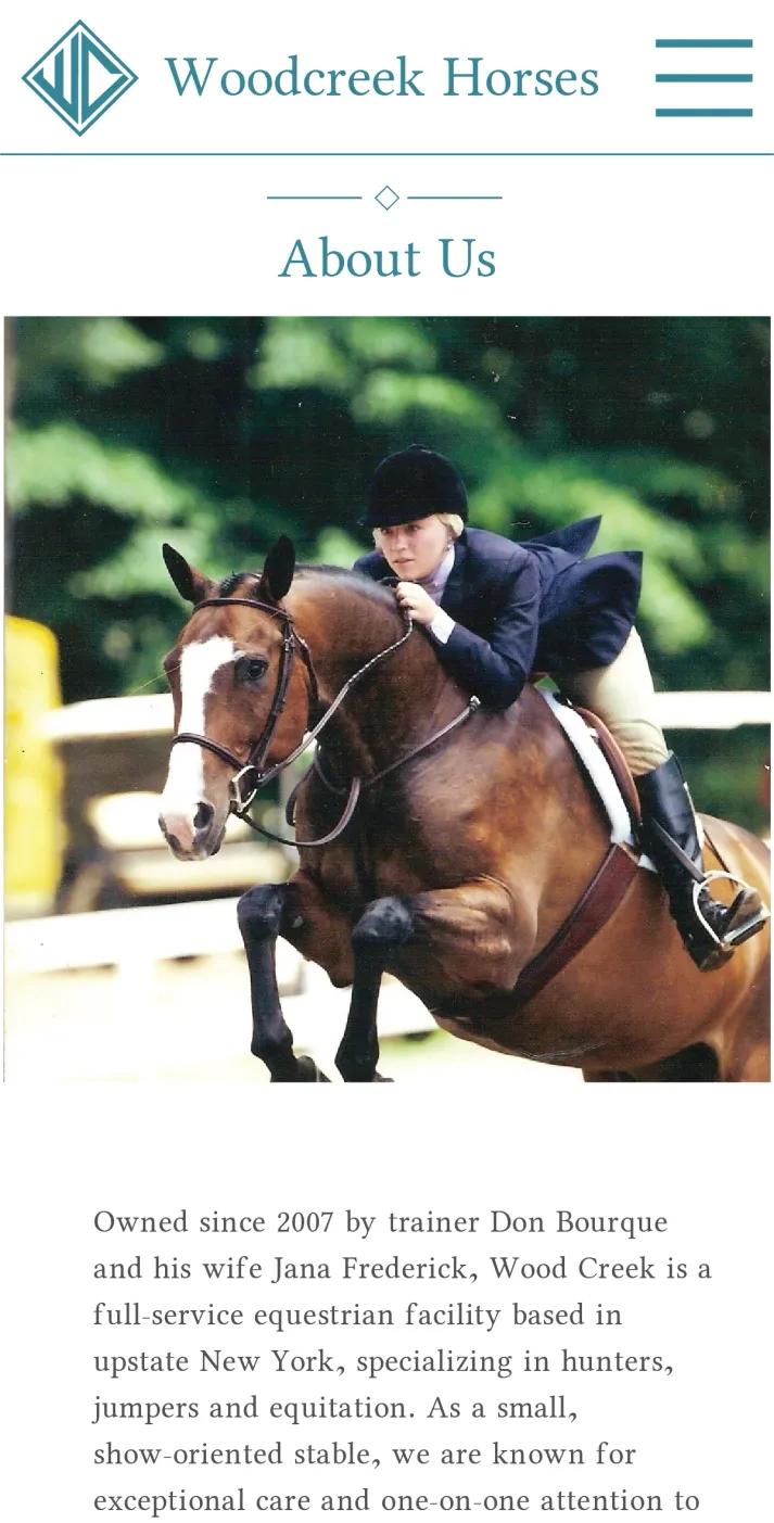 Wood Creek Horses Web About Page, c. 2017