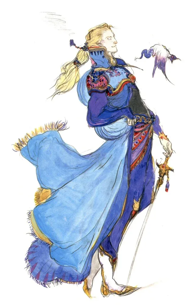 Yoshitaka Amano, Concept Art for Final Fantasy VI Edgar, c. 1994